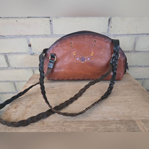 Vintage Handbags - Vintage Stamped Leather Bag